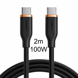 Duracell 2 meter 100w Soft-Touch Silicone USB Cable USB-C to USB-C Product Image | DRU8020A