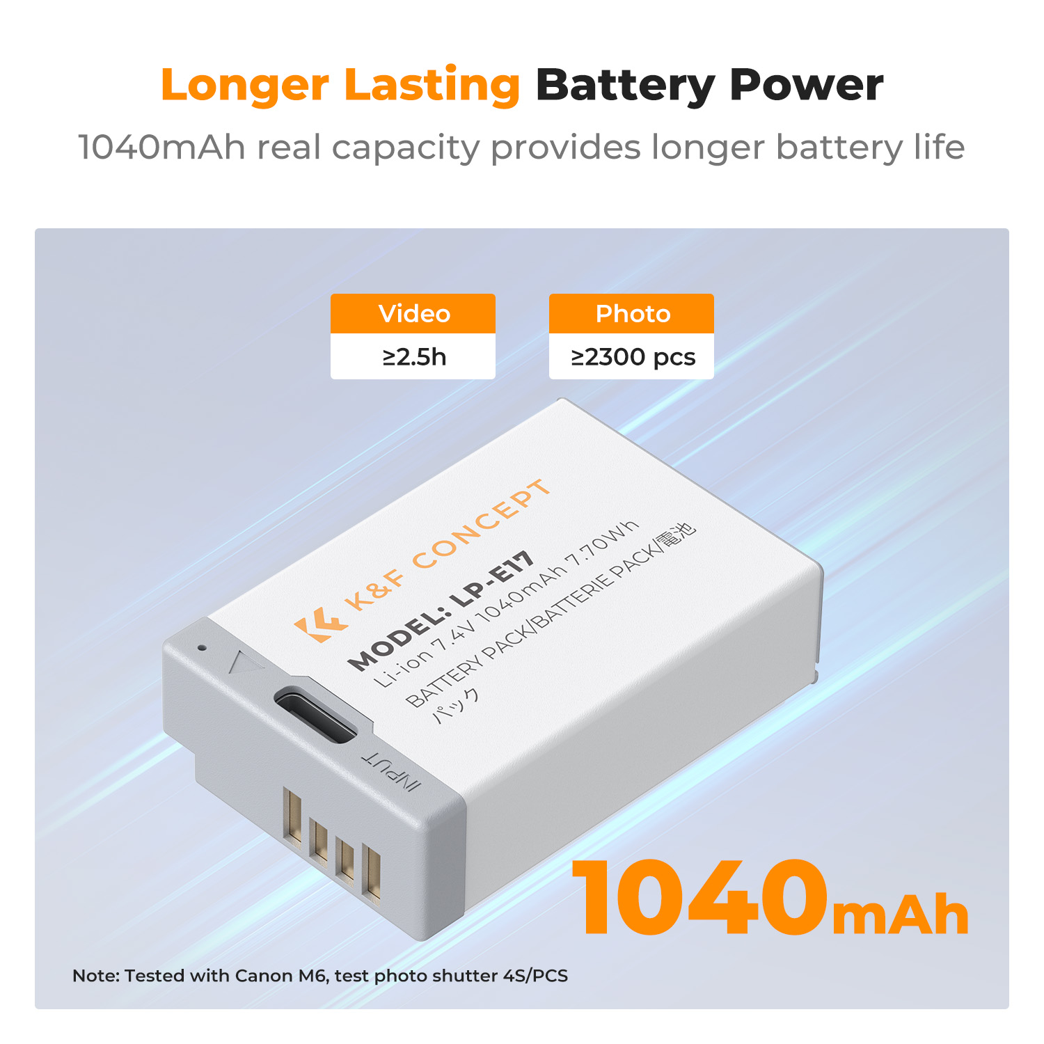 K&F 2 Pack Canon LP-E17 Batteries with USB-C Charging Port Battery Performance Image | KF28.0049S1
