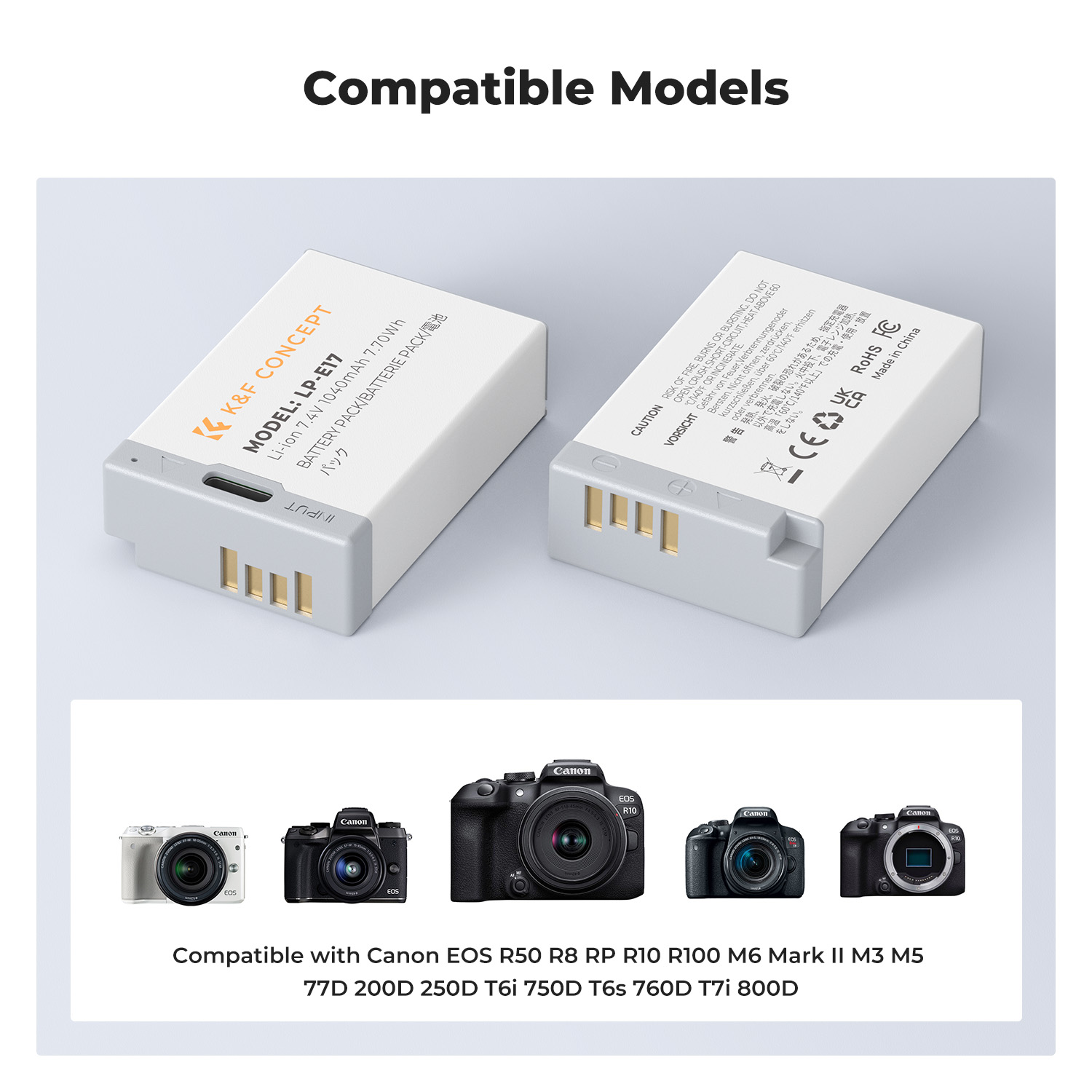 K&F 2 Pack Canon LP-E17 Batteries with USB-C Charging Port Full Compatibility | KF28.0049S1