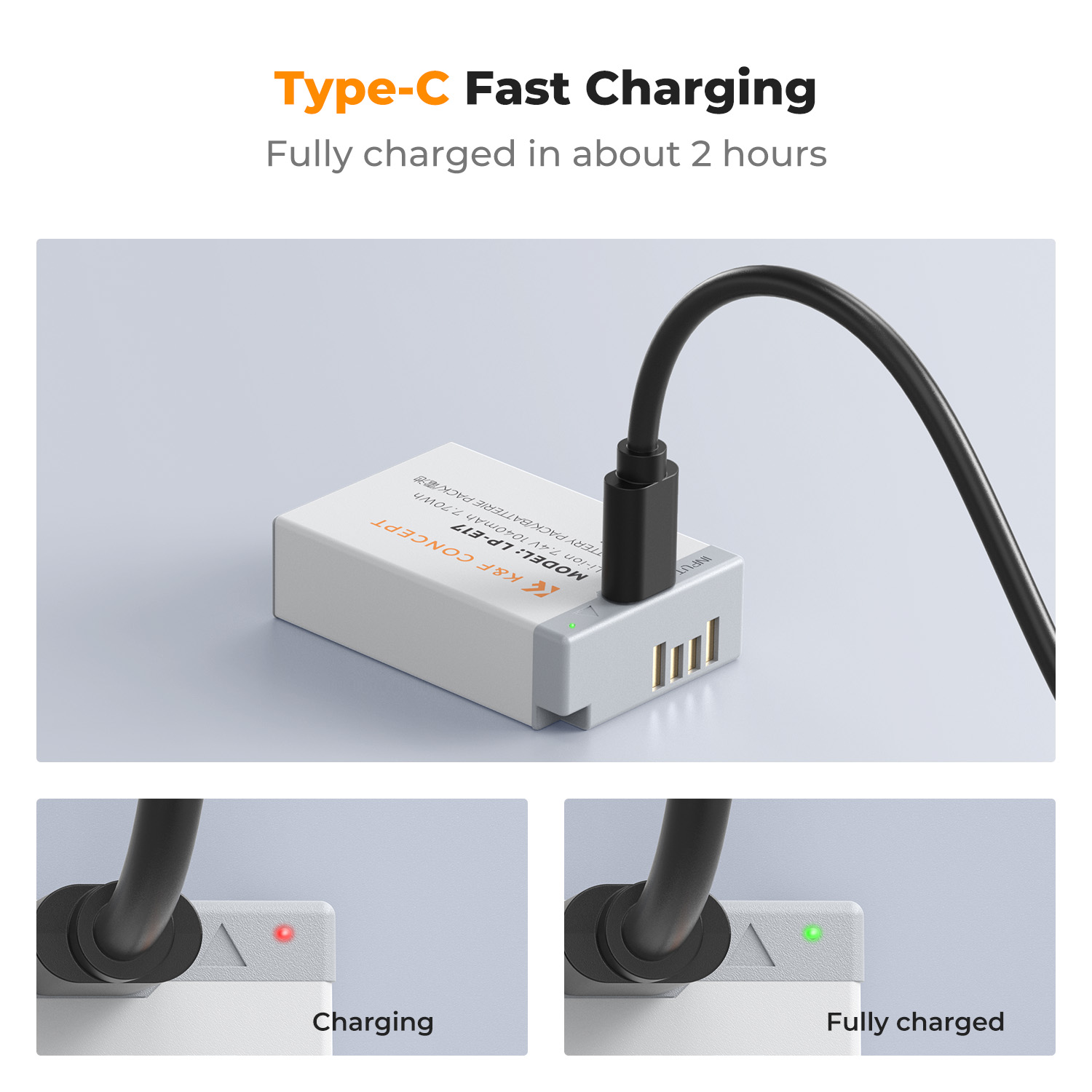 K&F 2 Pack Canon LP-E17 Batteries with USB-C Charging Port LED Status Lights Explanation | KF28.0049S1