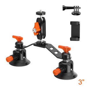 K&F 3" Dual Suction Mount Kit with Magic Arm, Phone Clip and Acrtion Camera Mounting Accessories Product Image | KF31.135S1