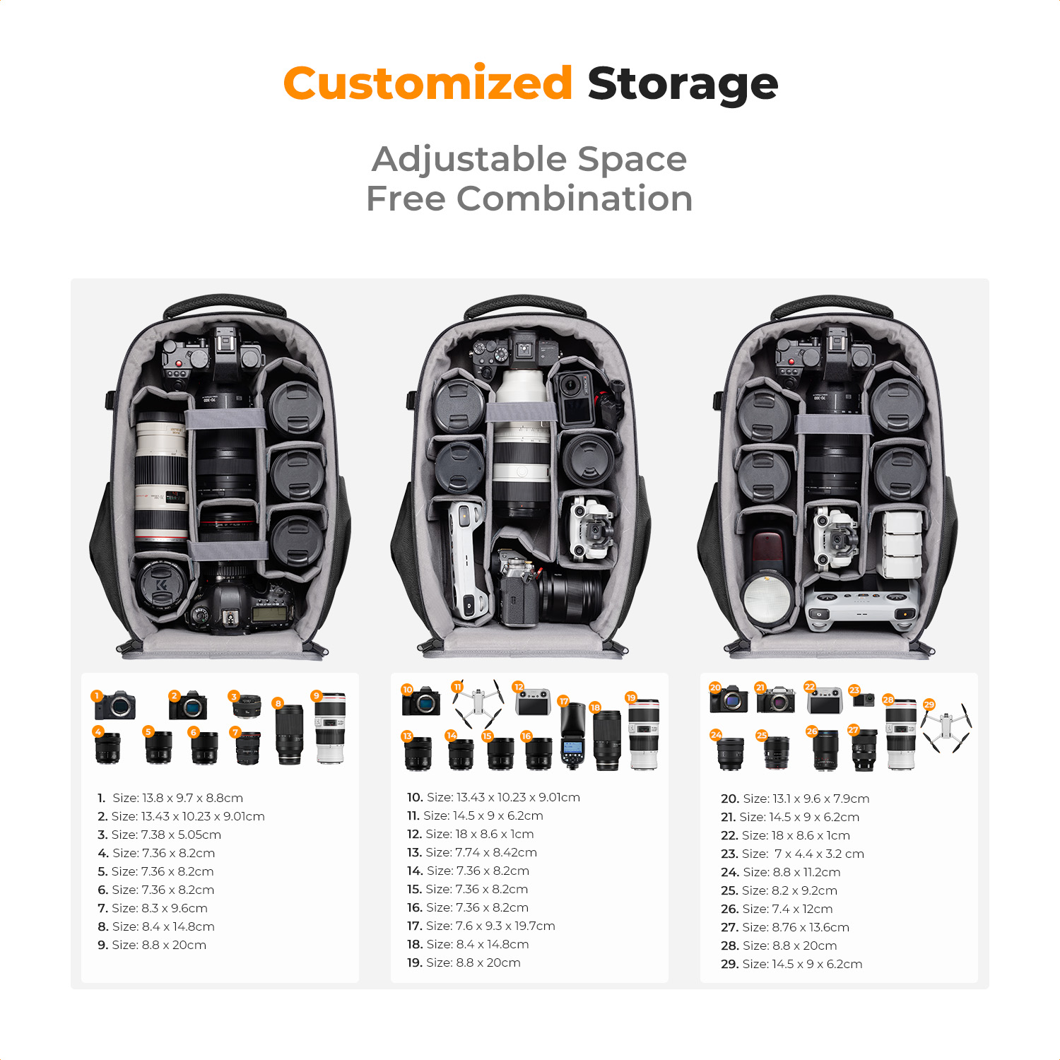 K&F Hardshell Photographer's Camera Backpack with Laptop Pouch Customizable layout | KF13.134