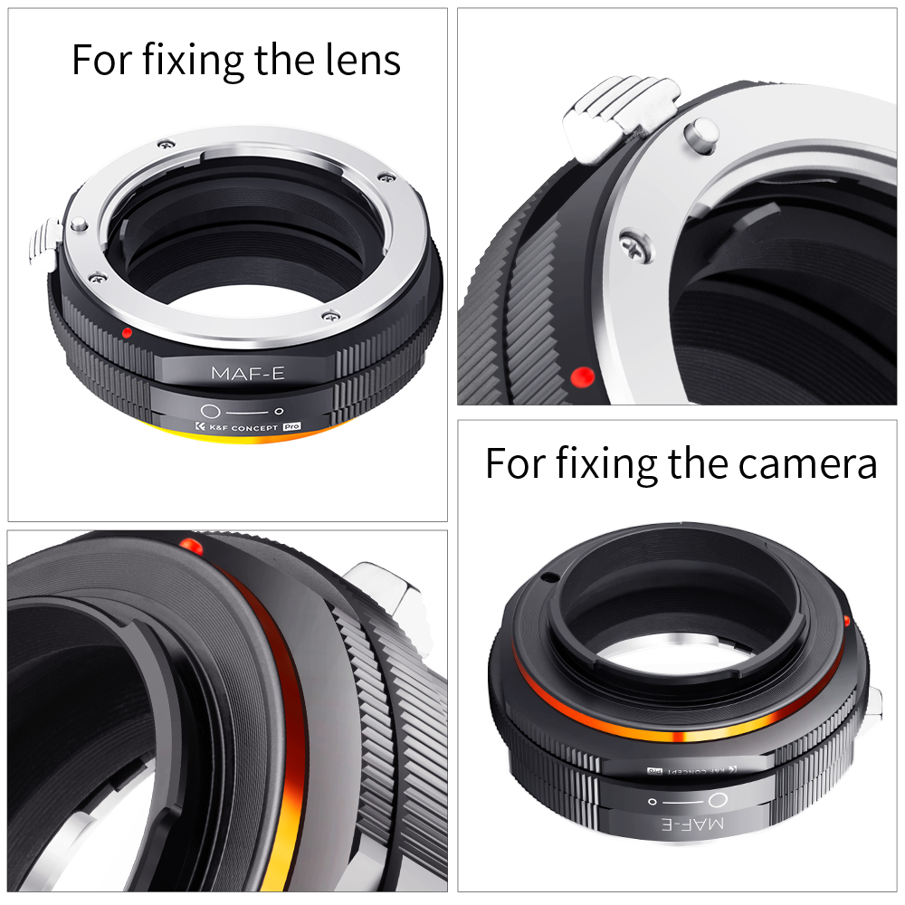 K&F Mechanical Adapter for Sony Alpha Minolta MAF Lenses to Sony NEX Camera Isometric View | KF06.447
