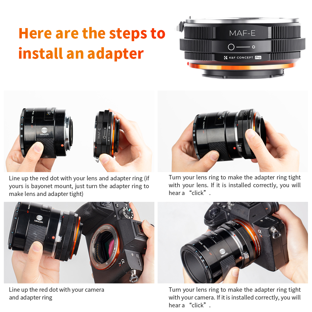 K&F Mechanical Adapter for Sony Alpha Minolta MAF Lenses to Sony NEX Camera Setup Instructions | KF06.447