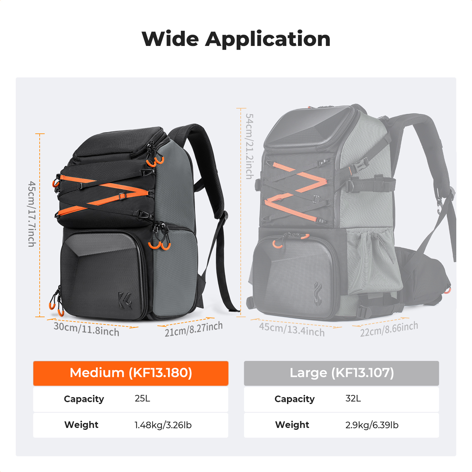 K&F Pro-Shooter Junior 25L Camera Backpack for Photographers Dimensions Image | KF13.180