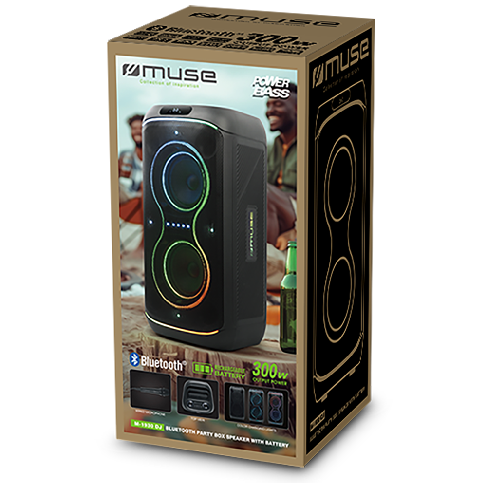 Muse Sonic 300 Party Box 300W Bluetooth Speaker with Karaoke Mic Images of the Packaging | M-1930 DJ