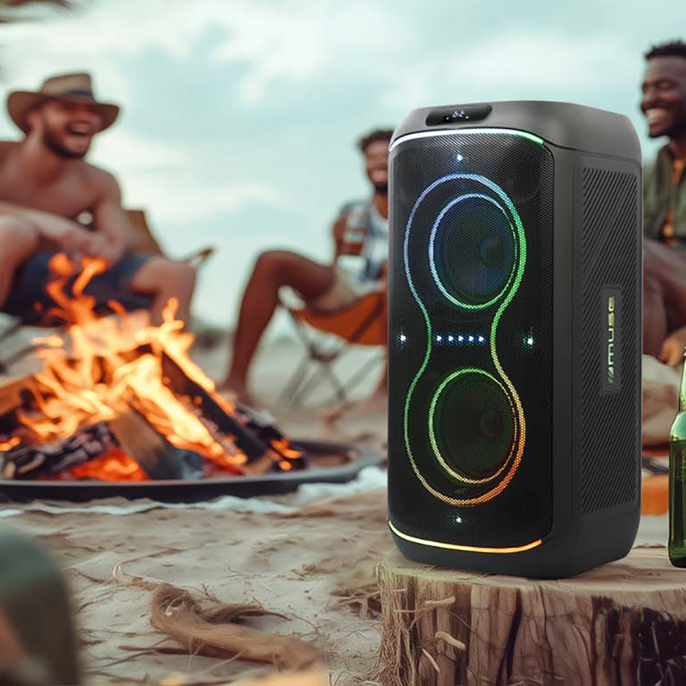 Muse Sonic 300 Party Box 300W Bluetooth Speaker with Karaoke Mic Image of it being used | M-1930 DJ