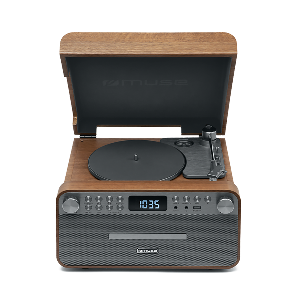Muse Premium Turntable Micro System with CD player, Bluetooth and Radio Face View Image | MT-118 AT