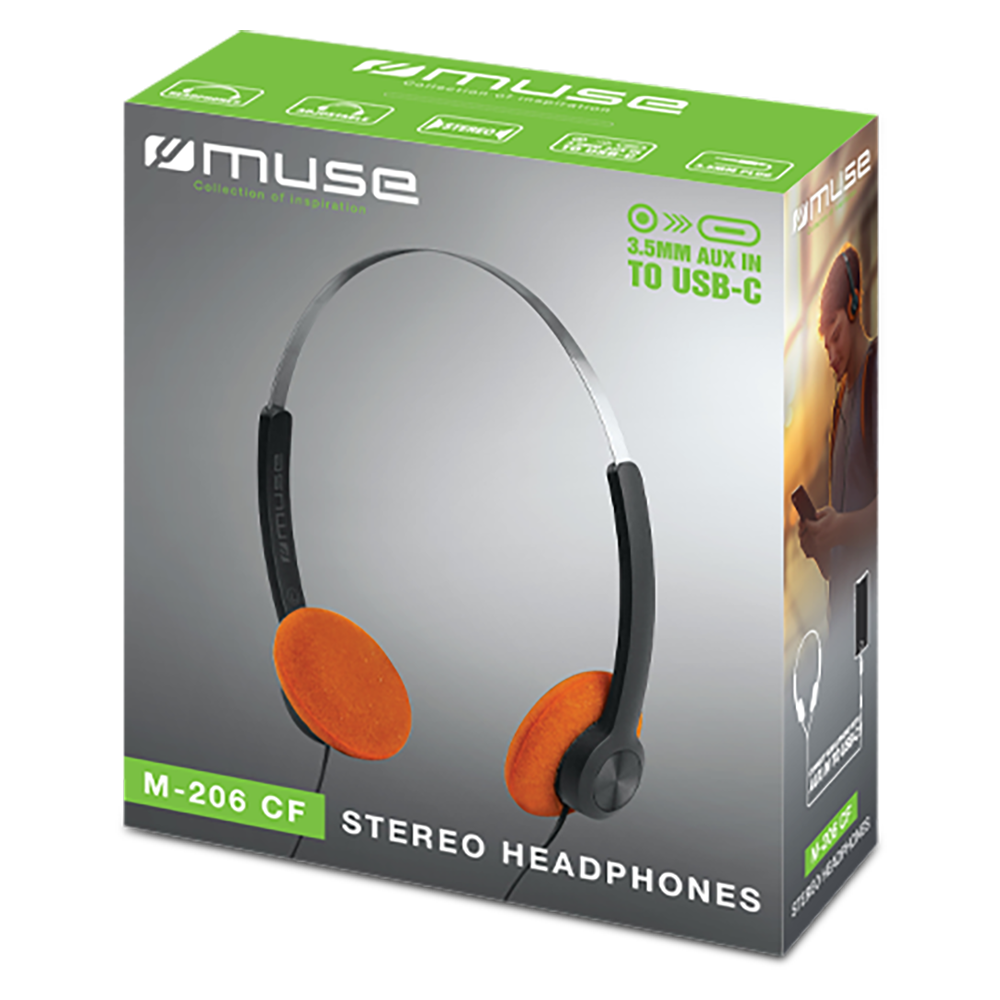 Muse Retro 80's on-Ear Headphones with 30mm Drivers & 32? Impedance Images of the Packaging | M-206 CF
