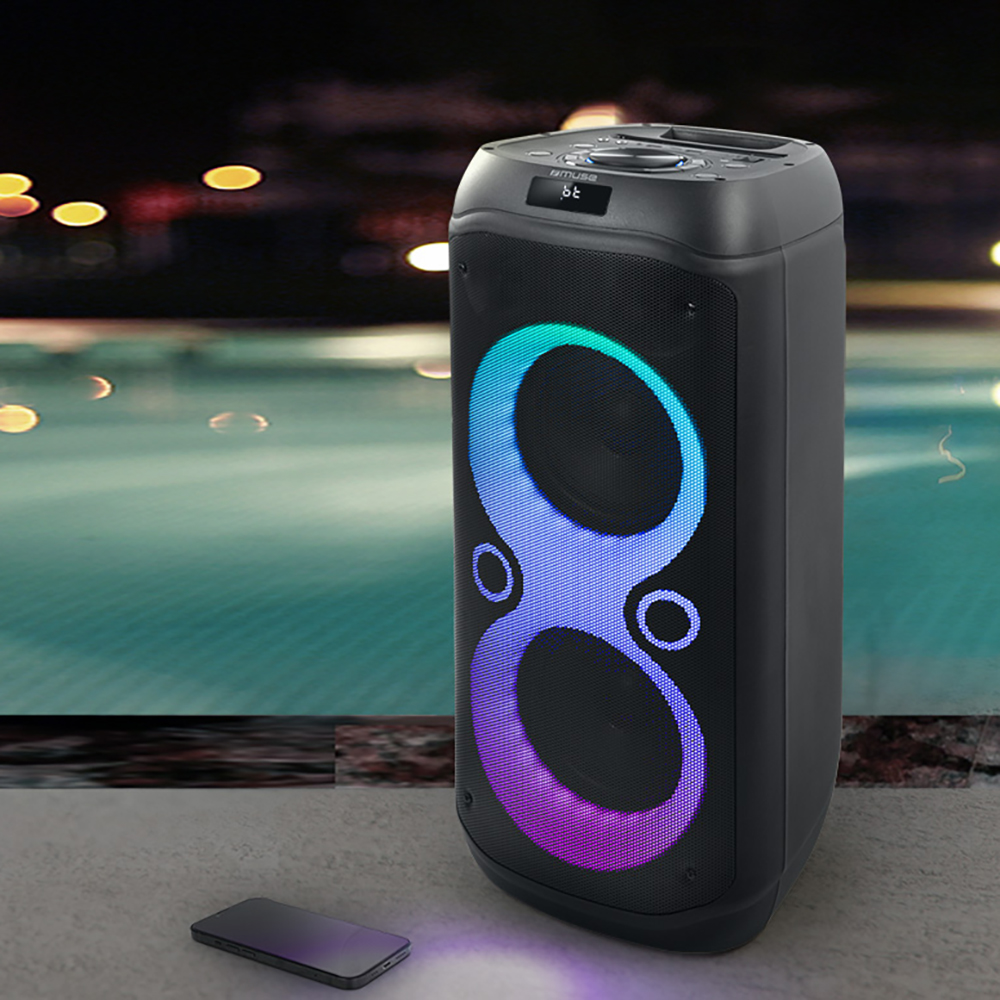 Muse Sonic 600 Party Box 600W Bluetooth Speaker with Karaoke Mic Image of it being used | M-1937 DJ