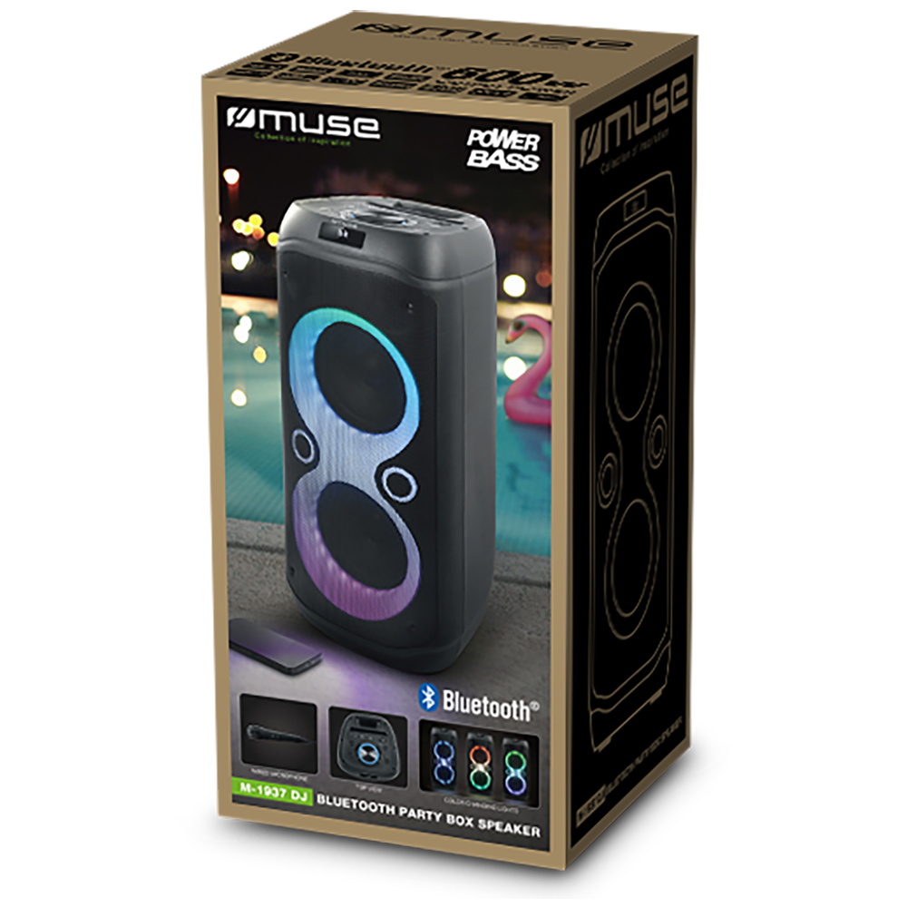 Muse Sonic 600 Party Box 600W Bluetooth Speaker with Karaoke Mic Images of the Packaging | M-1937 DJ